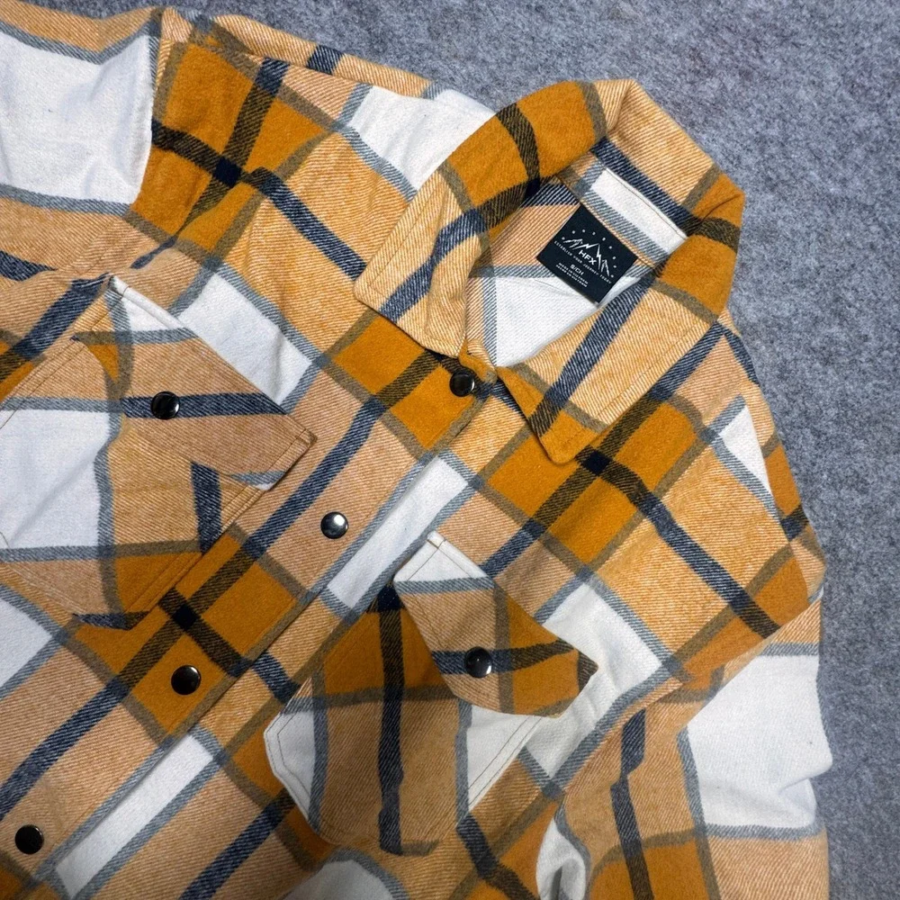 HFX Womens Yellow Plaid Wool Blend Snap Front Shacket Shirt Jacket Small 1534711